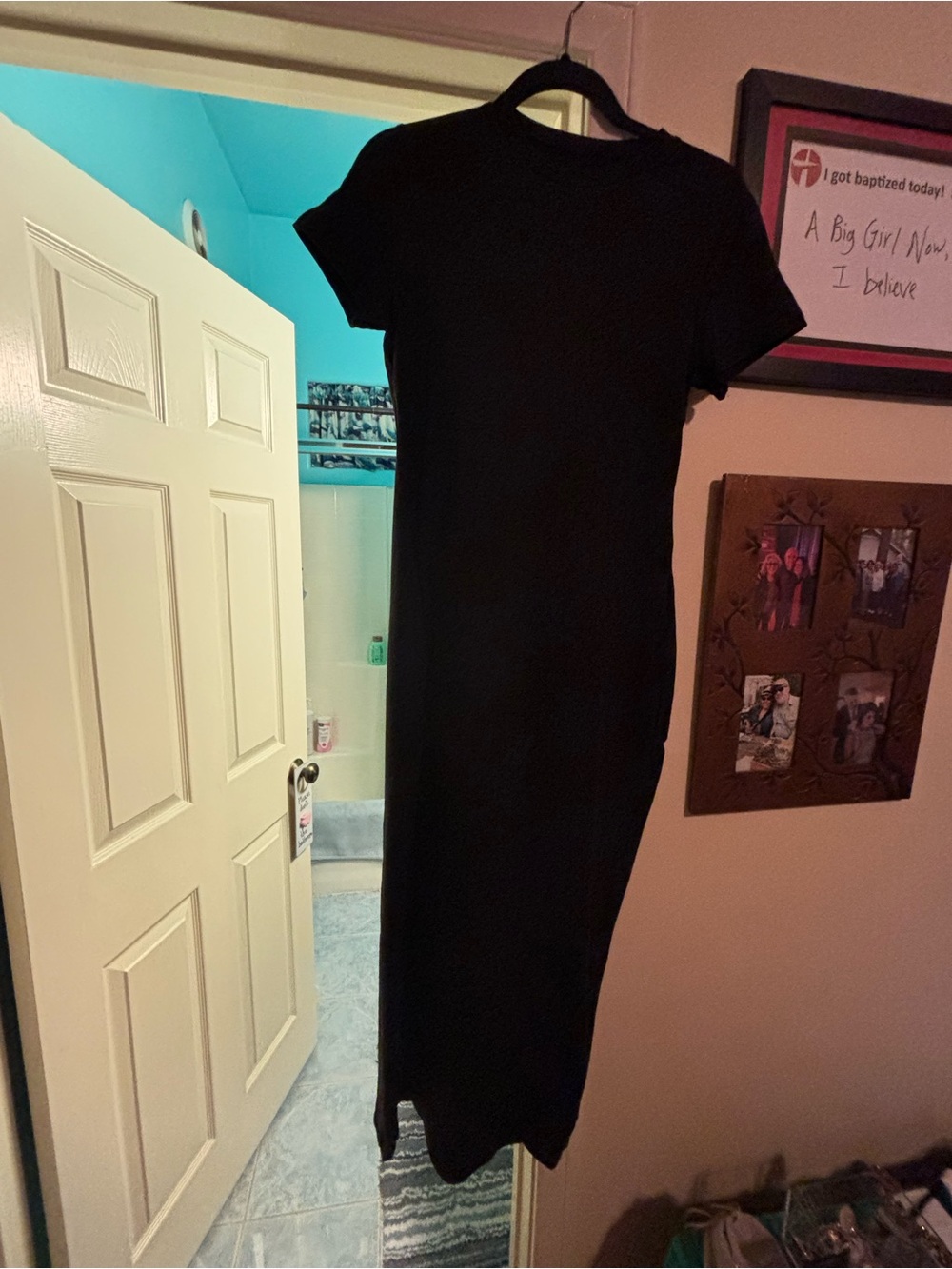 Classic Black Short-Sleeve Midi Dress